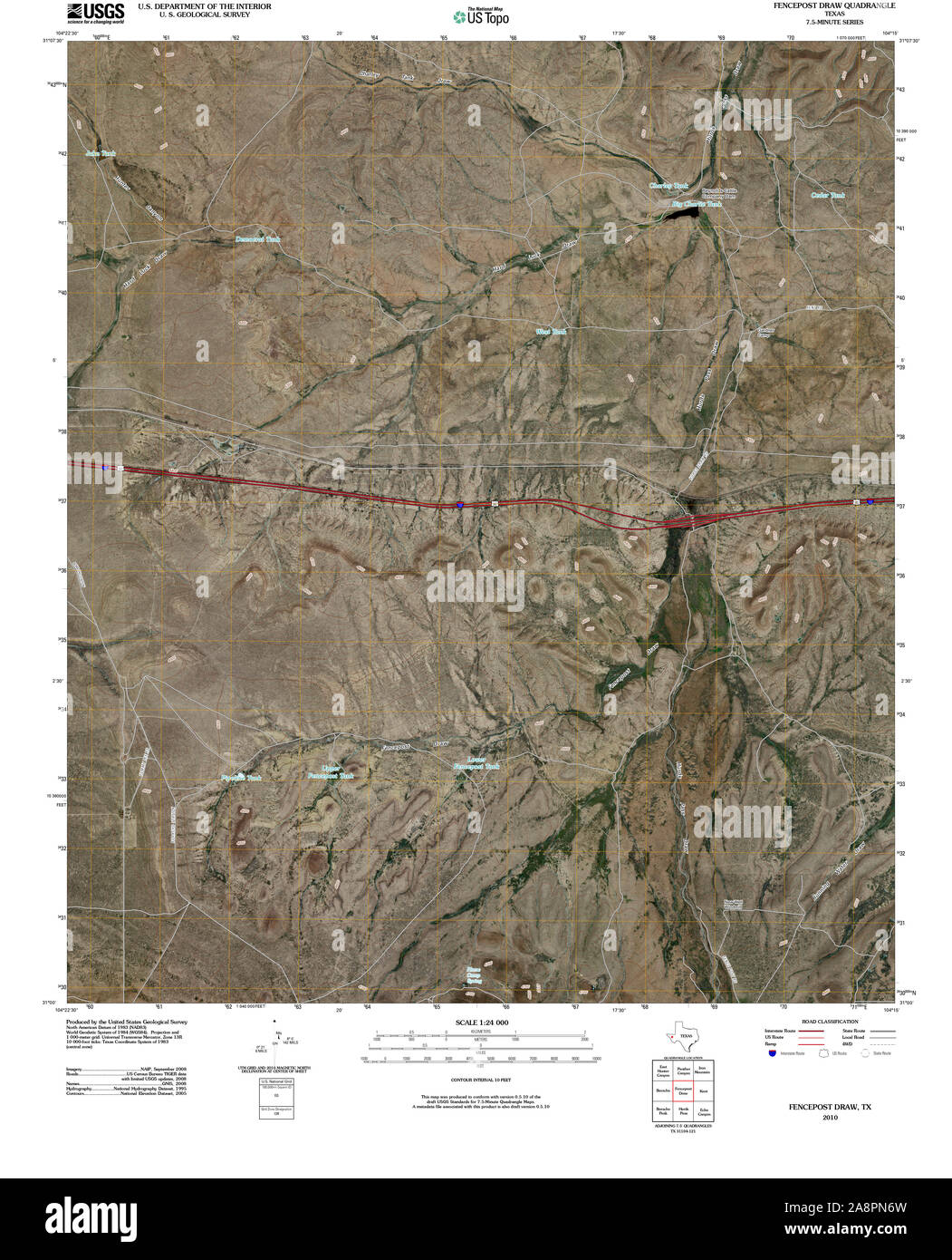 USGS TOPO Map Texas TX Fencepost disegnare 20100309 TM il restauro Foto Stock