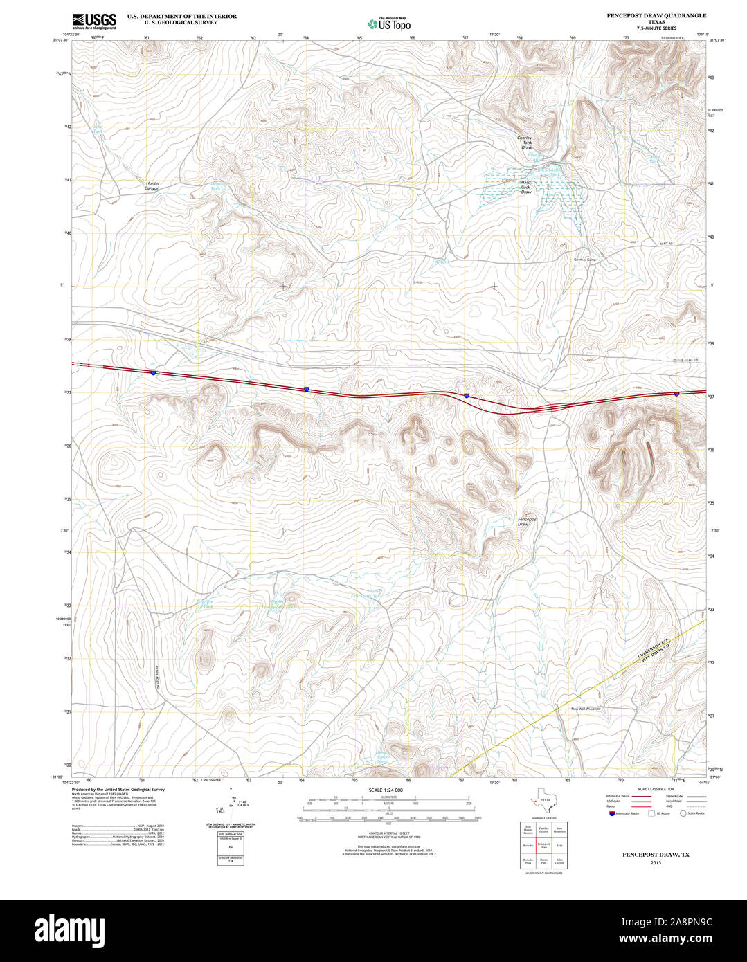 USGS TOPO Map Texas TX Fencepost disegnare 20130124 TM il restauro Foto Stock