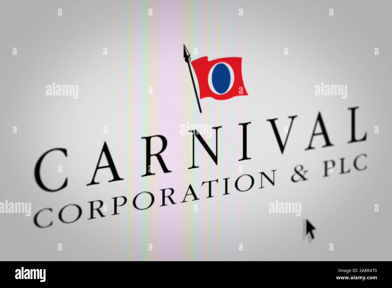 Logo della società pubblica di Carnival Corporation & plc visualizzata sullo schermo di un computer in close-up. Credito: PIXDUCE Foto Stock