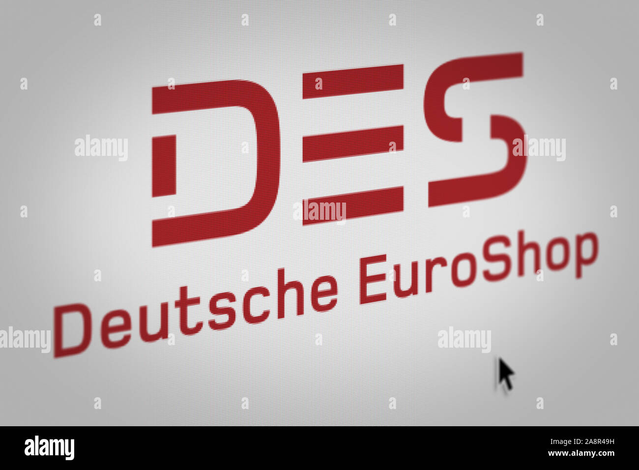 Logo della società pubblica Deutsche EuroShop AG visualizzata sullo schermo di un computer in close-up. Credito: PIXDUCE Foto Stock