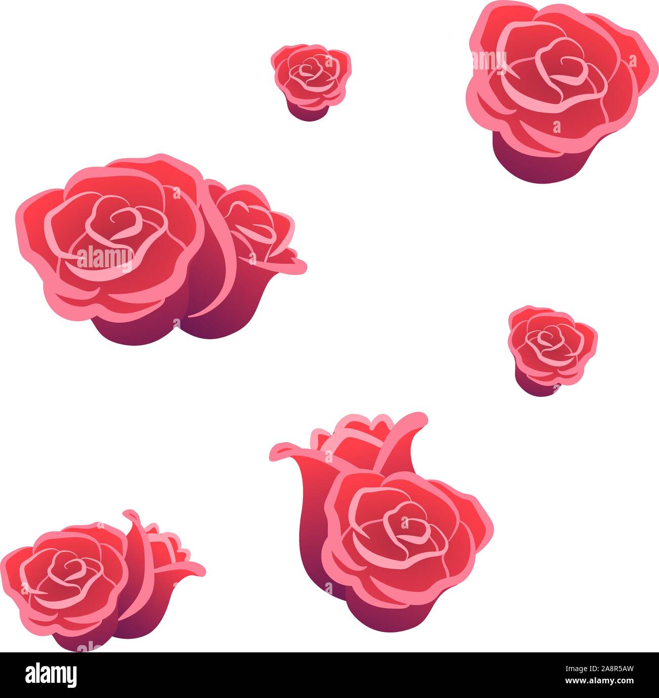 Le rose seamless pattern bianco su sfondo isolato. Sfondo fiori per tessuto di sfondo del coperchio della scheda. Romantica decorazione di simbolo per il giorno di San Valentino. Flat pacchetto vettoriale modello. Amore il concetto di matrimonio Illustrazione Vettoriale