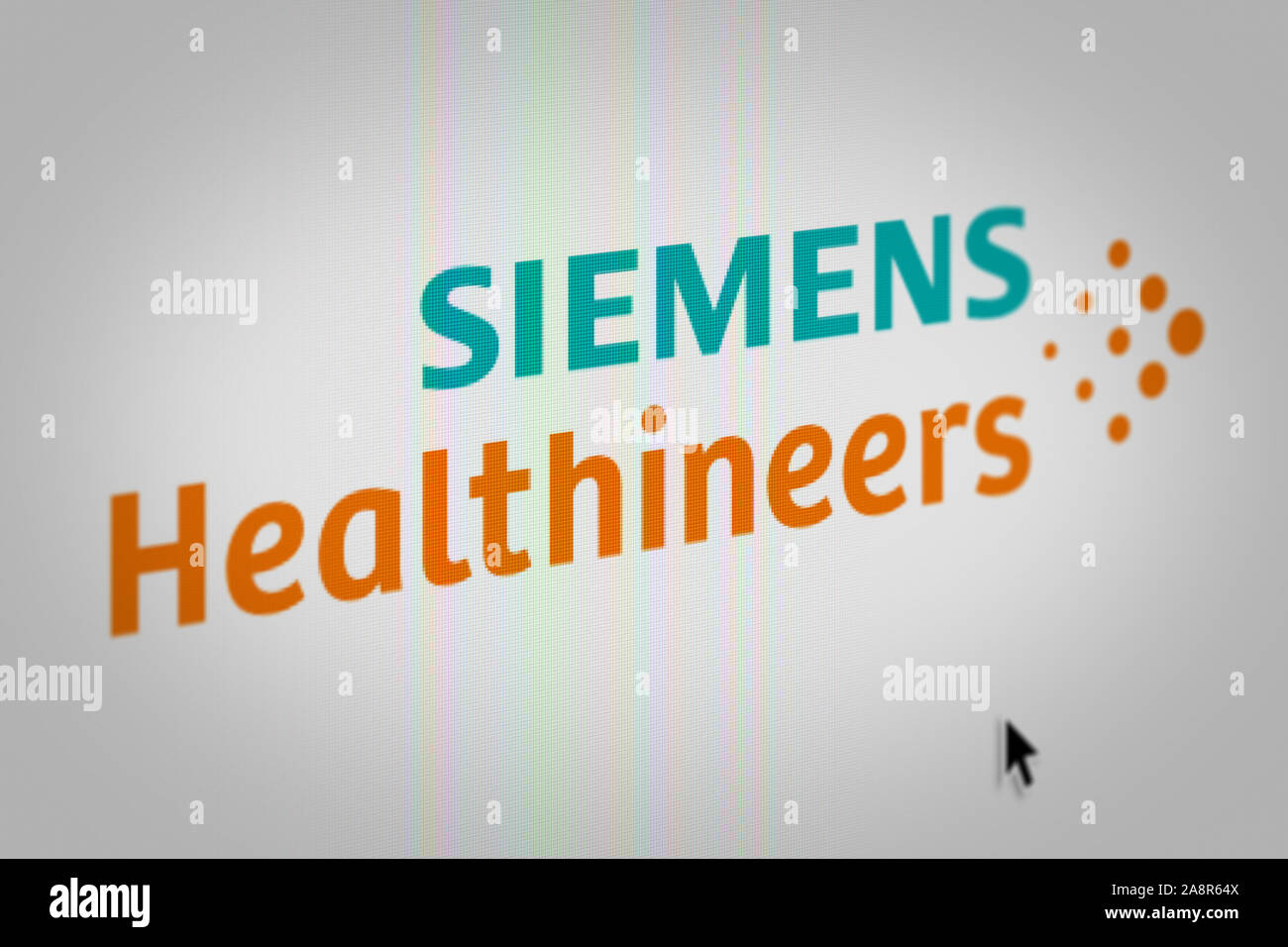 Logo della società pubblica Siemens Healthineers visualizzata sullo schermo di un computer in close-up. Credito: PIXDUCE Foto Stock