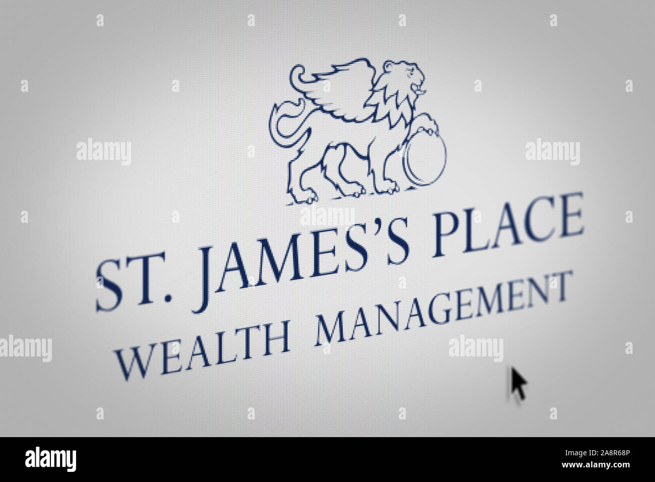 Logo della società pubblica St. James's Place plc visualizzata sullo schermo di un computer in close-up. Credito: PIXDUCE Foto Stock