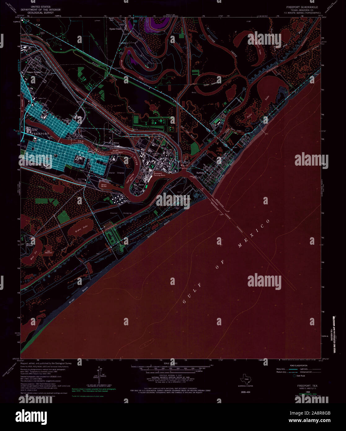USGS TOPO Map Texas TX Freeport 108314 1964 24000 Restauro invertito Foto Stock