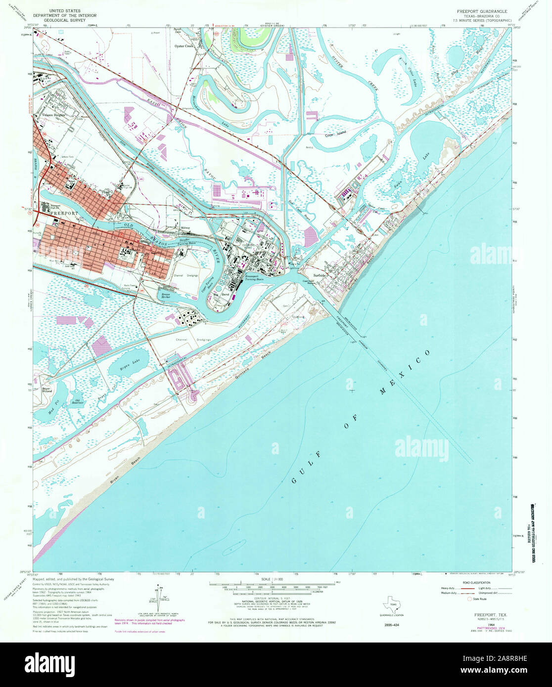 USGS TOPO Map Texas TX Freeport 108314 1964 24000 Restauro Foto Stock