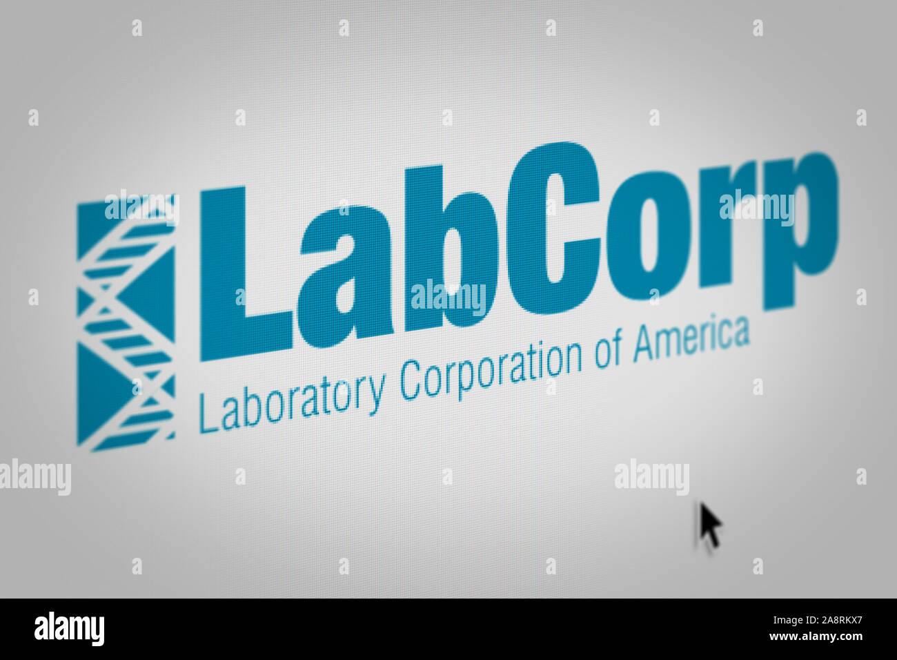 Logo della società pubblica Laboratorio Corp. of America azienda visualizzata sullo schermo di un computer in close-up. Credito: PIXDUCE Foto Stock