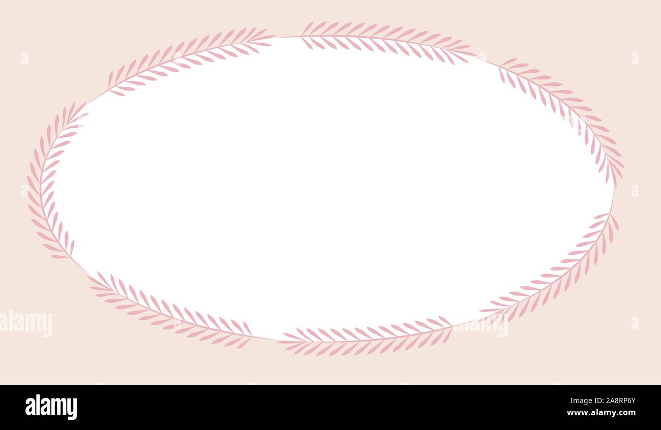 Rosa telaio rettangolare con semplice ovale grigio foglie. Illustrazione Vettoriale