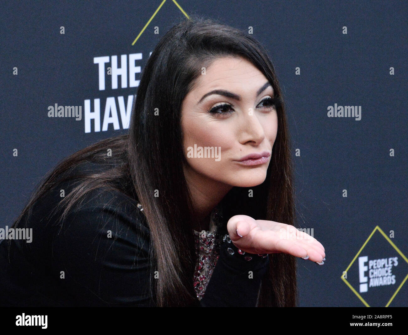 Santa Monica, Stati Uniti d'America. Decimo Nov, 2019. TV personality sara Cortese arriva per il quarantacinquesimo annuale E! People's Choice Awards al Barker Hangar di Santa Monica, in California, Domenica, 10 novembre 2019. Foto di Jim Ruymen/UPI Credito: UPI/Alamy Live News Foto Stock