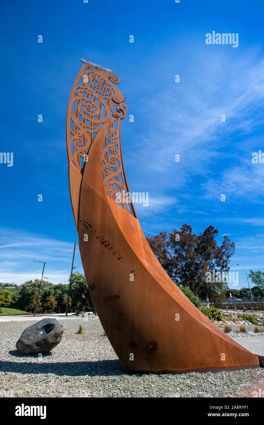 Foto di Tim Cuff - 27 Ottobre 2019 - Fiume Maitai e Taurapa scultura, Nelson, Nuova Zelanda Foto Stock