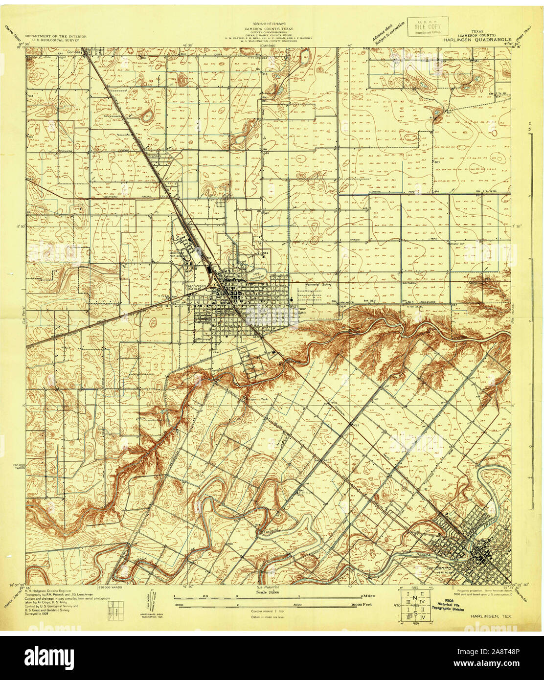 USGS TOPO Map Texas TX Harlingen 128242 1929 24000 Restauro Foto Stock