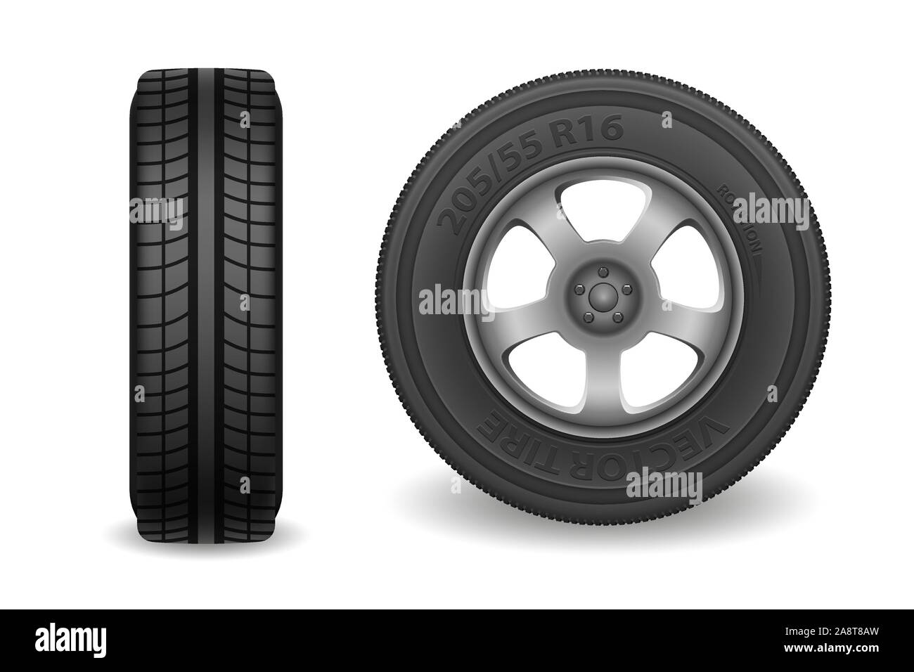 Ruota auto isolato su bianco. Sport realistico di pneumatici vettura illustrazione vettoriale Illustrazione Vettoriale