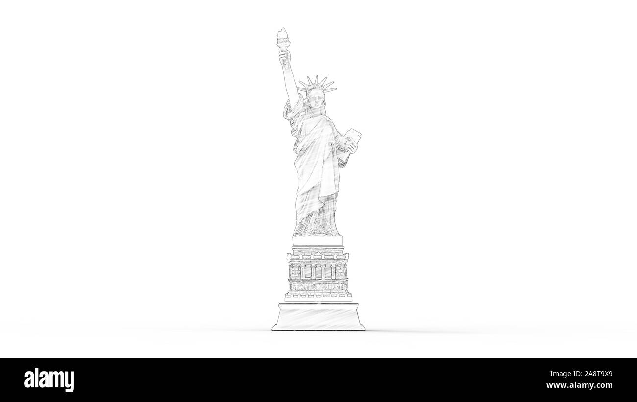 3D rendering della statua della libertà isolato in uno sfondo bianco Foto Stock