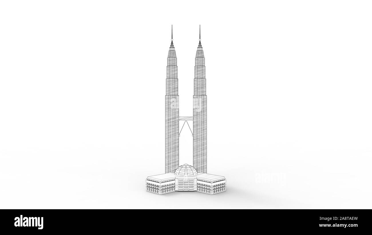 3D rendering del malaysian Twin towers isolato in uno sfondo bianco Foto Stock