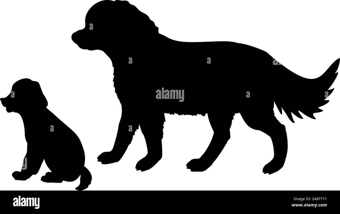 Silhouette di cane e piccolo cucciolo. Famiglia di cani. Vector illustrator Illustrazione Vettoriale