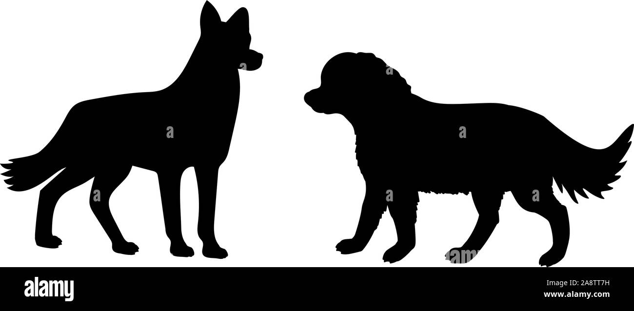 Silhouette di due cani. Famiglia di cani. Vector illustrator Illustrazione Vettoriale