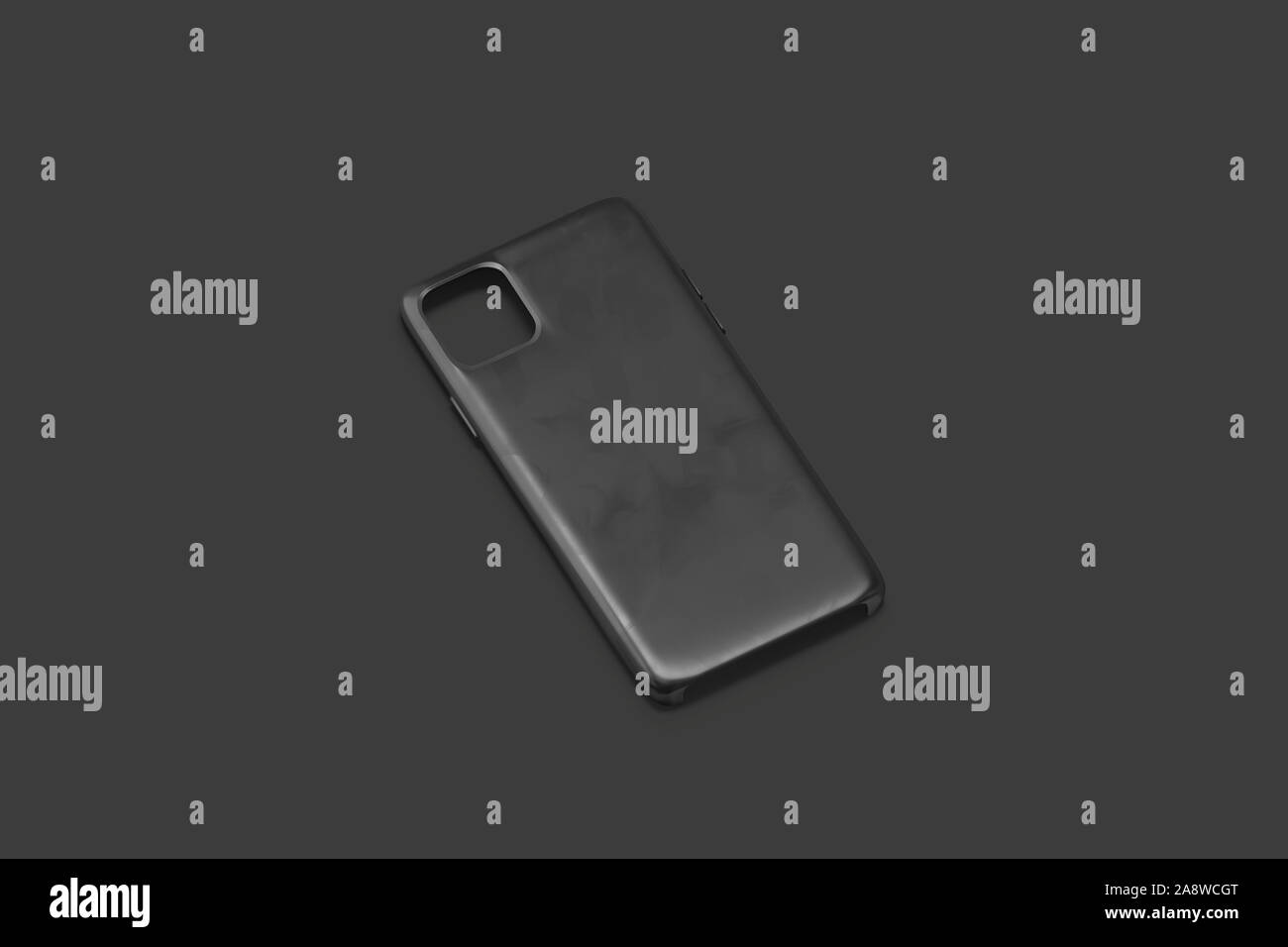 Mockup nero vuoto della custodia del telefono, isolato su sfondo scuro Foto Stock