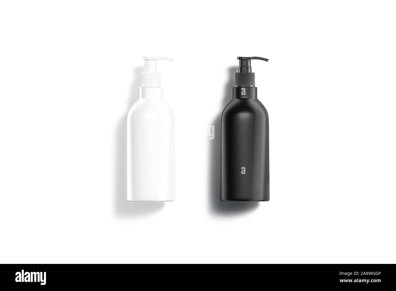 Mockup di bottiglie di schiuma bianco e nero di plastica della pompa giacente, Foto Stock