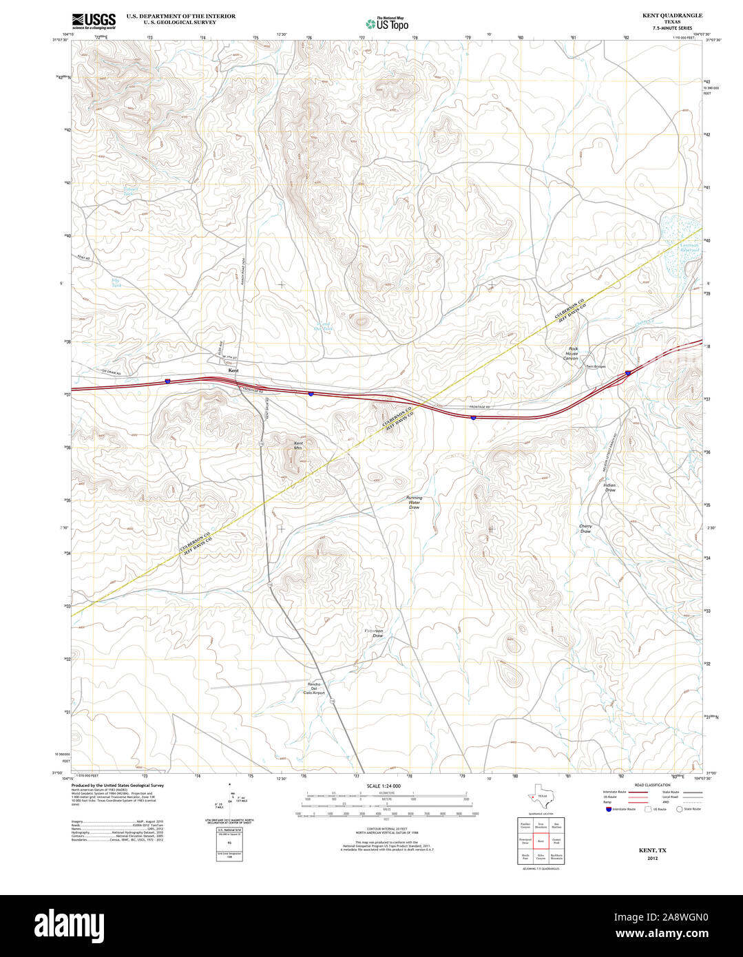 USGS TOPO Map Texas TX Kent 20121218 TM il restauro Foto Stock