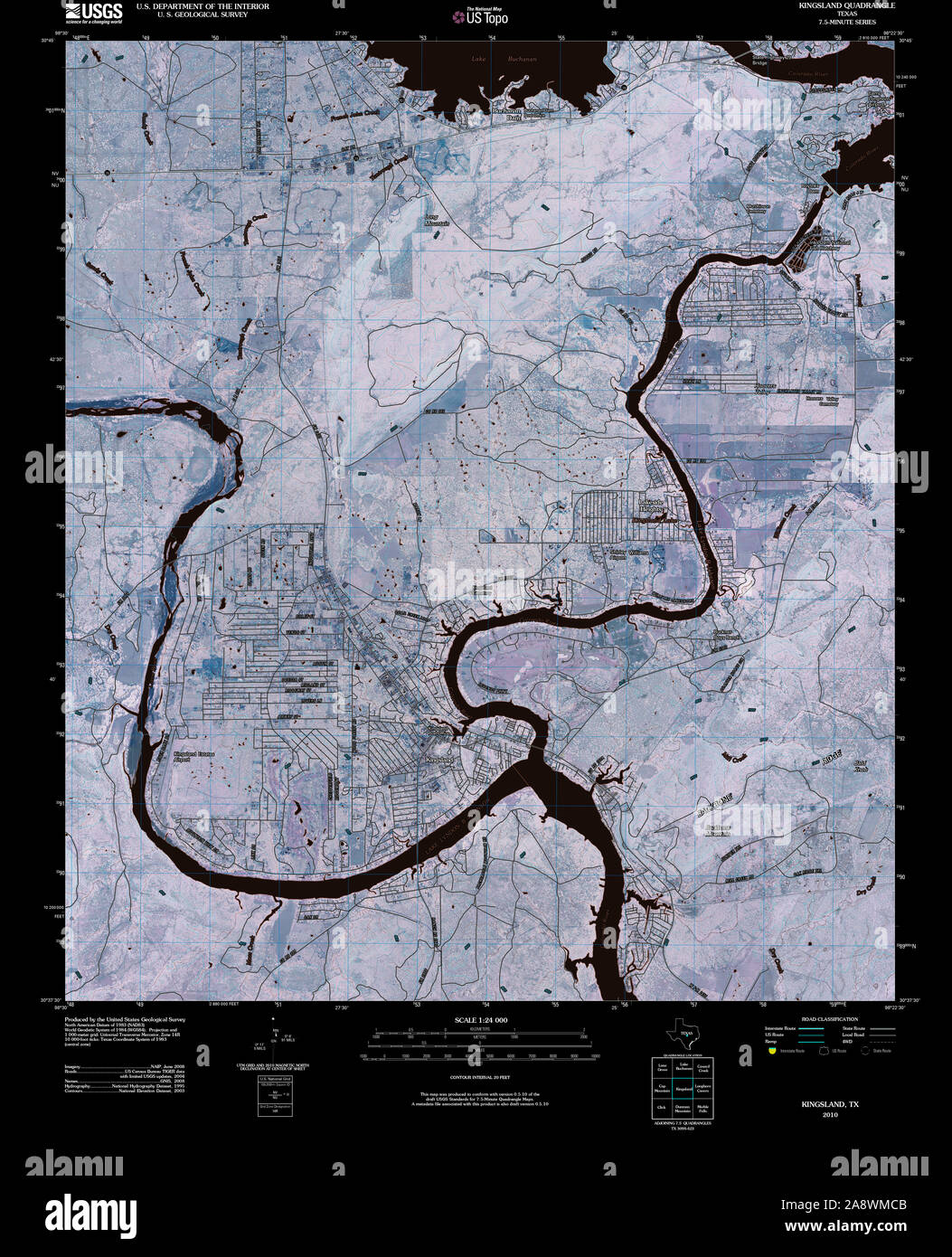 USGS TOPO Map Texas TX Kingsland 20100507 TM restauro invertito Foto Stock