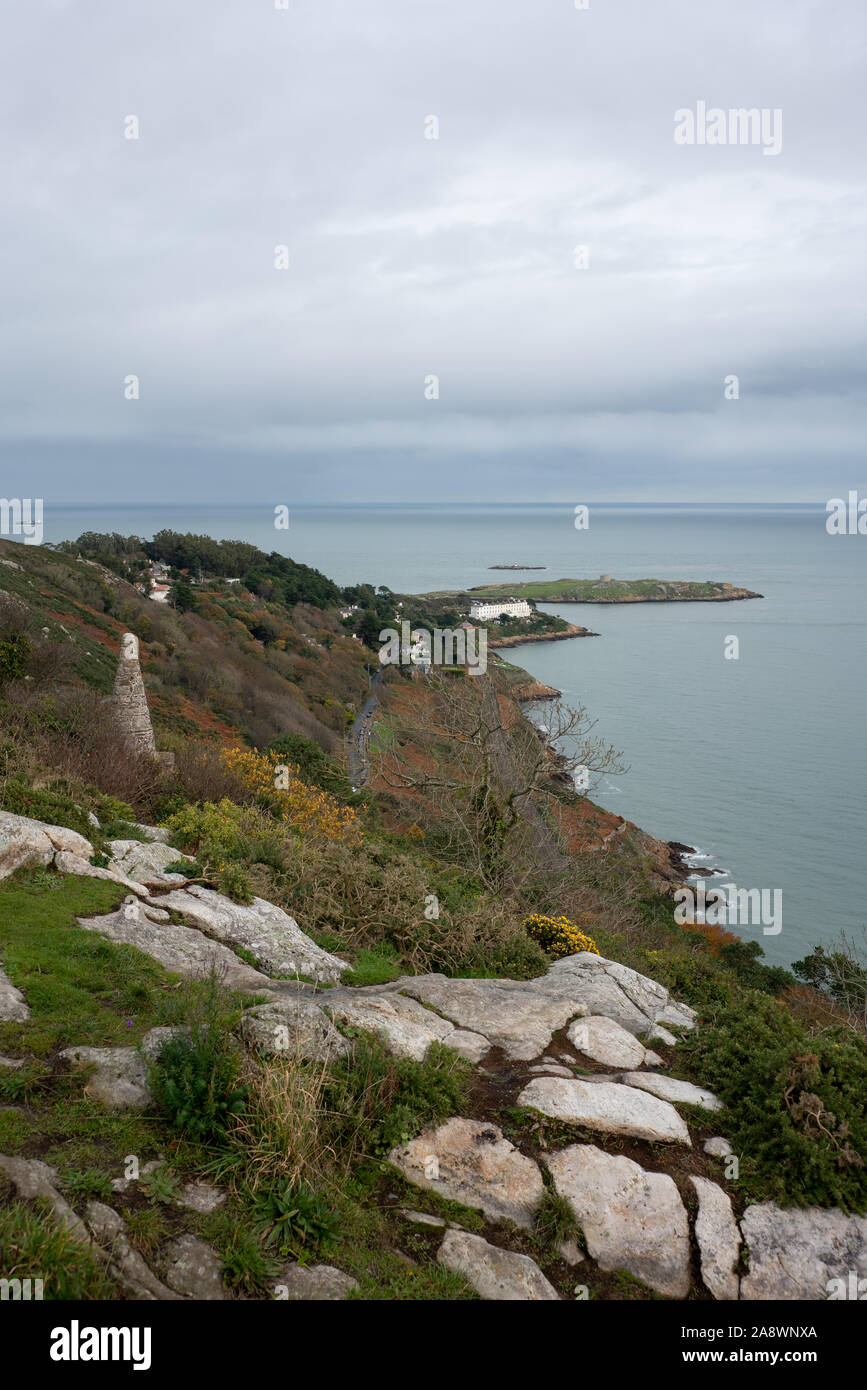 La vista da Killiney Hill, Killiney, Dublino, Irlanda. Foto Stock
