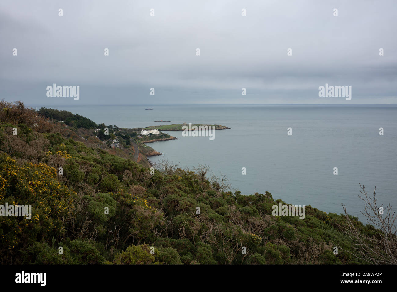 La vista da Killiney Hill, Killiney, Dublino, Irlanda. Foto Stock