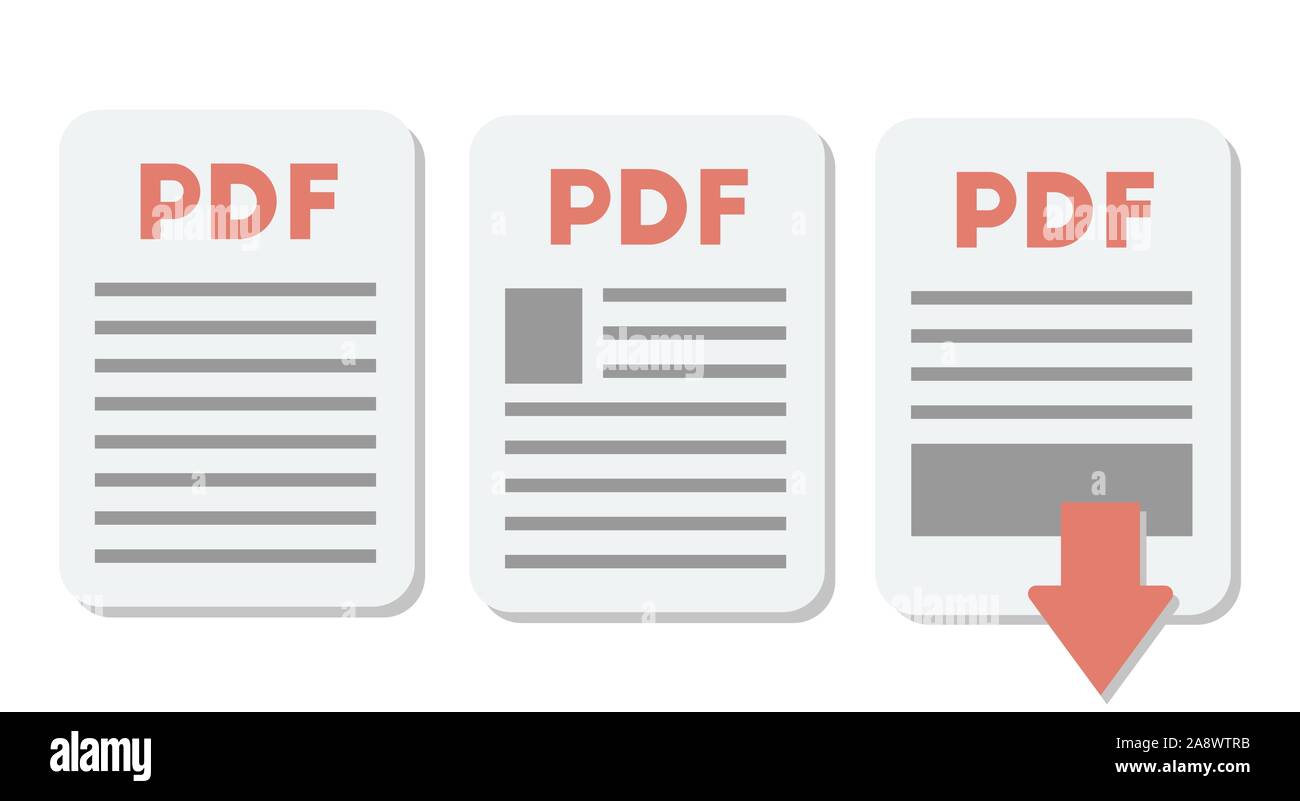 Documento PDF icona Set. Formato di file vettoriale simbolo. Illustrazione Vettoriale