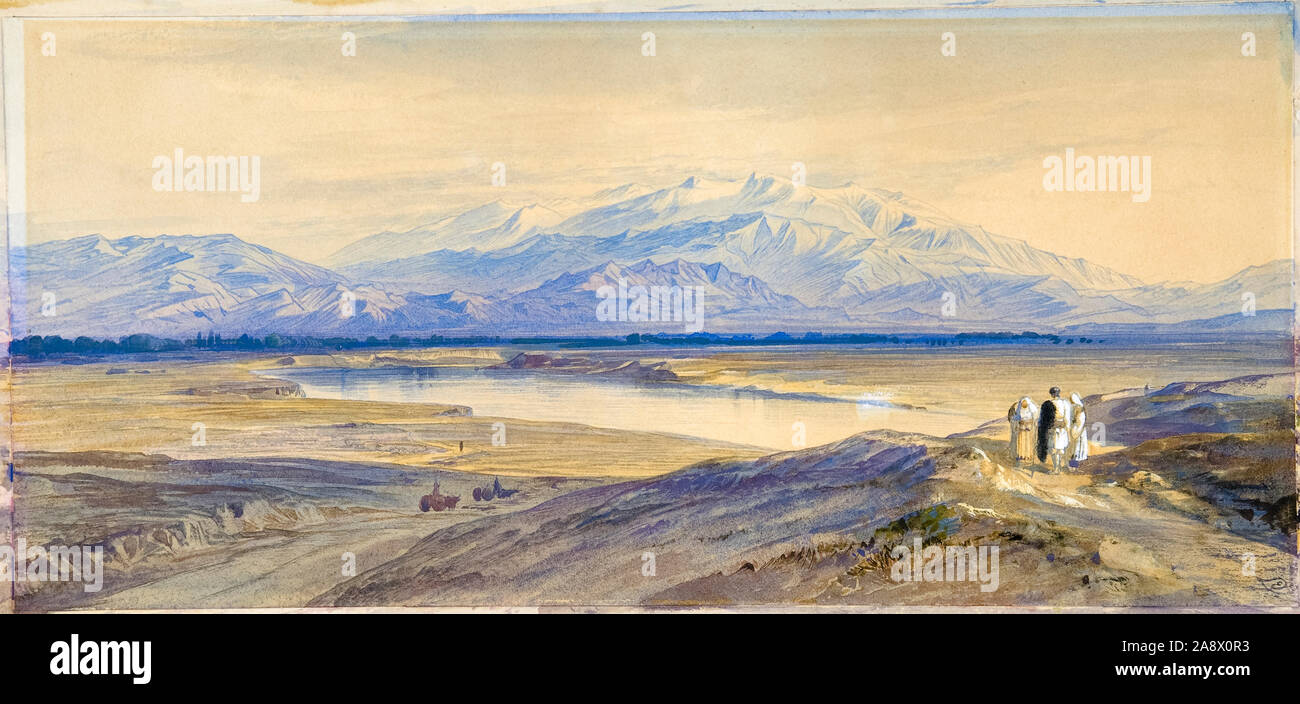 Edward Lear, monte olimpo da Larissa, Tessaglia, Grecia, la pittura di paesaggio, 1850-1855 Foto Stock