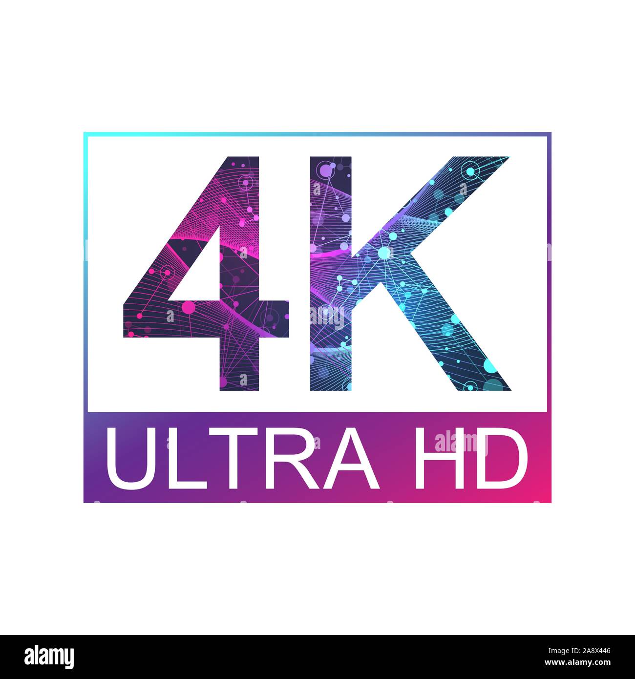 4K Ultra HD badge icona vettore. Abstract gradiente dello sfondo stile 4K UHD simbolo TV Illustrazione Vettoriale