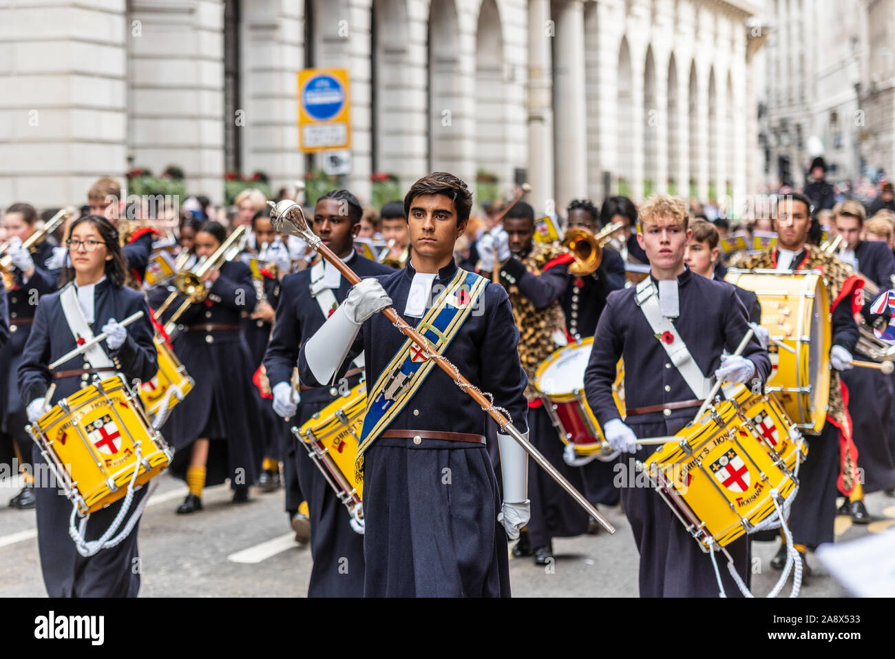 Cristo Scuola Ospedaliera Band presso il signore sindaco di Show Sfilata in città di Londra, Regno Unito. Foto Stock