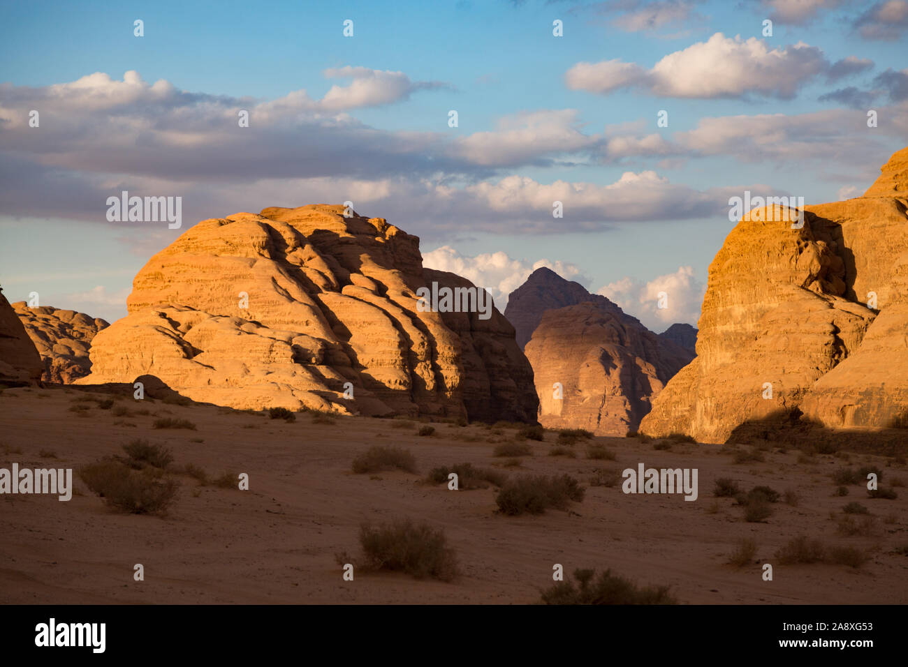 Wadi Rum Desert in Giordania Foto Stock