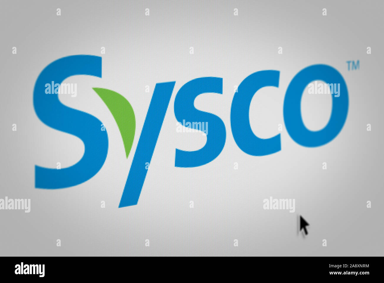 Logo della società pubblica Sysco Corp. visualizzata sullo schermo di un computer in close-up. Credito: PIXDUCE Foto Stock