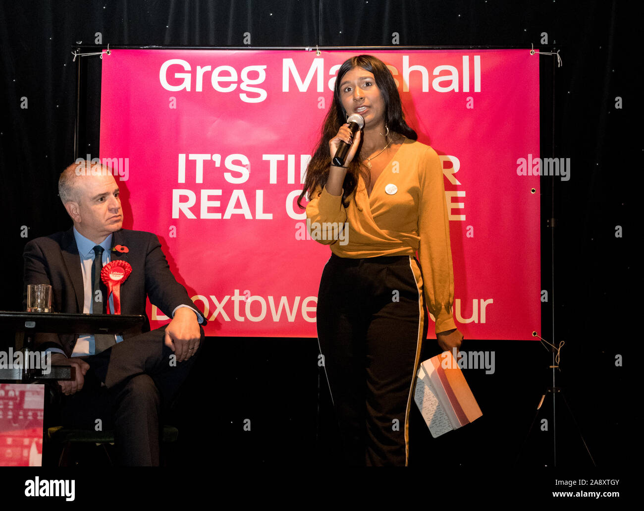 Ceneri Sarkar a una campagna di rally per Greg Marshall in Broxtowe, Nottingham, Inghilterra, Regno Unito Foto Stock