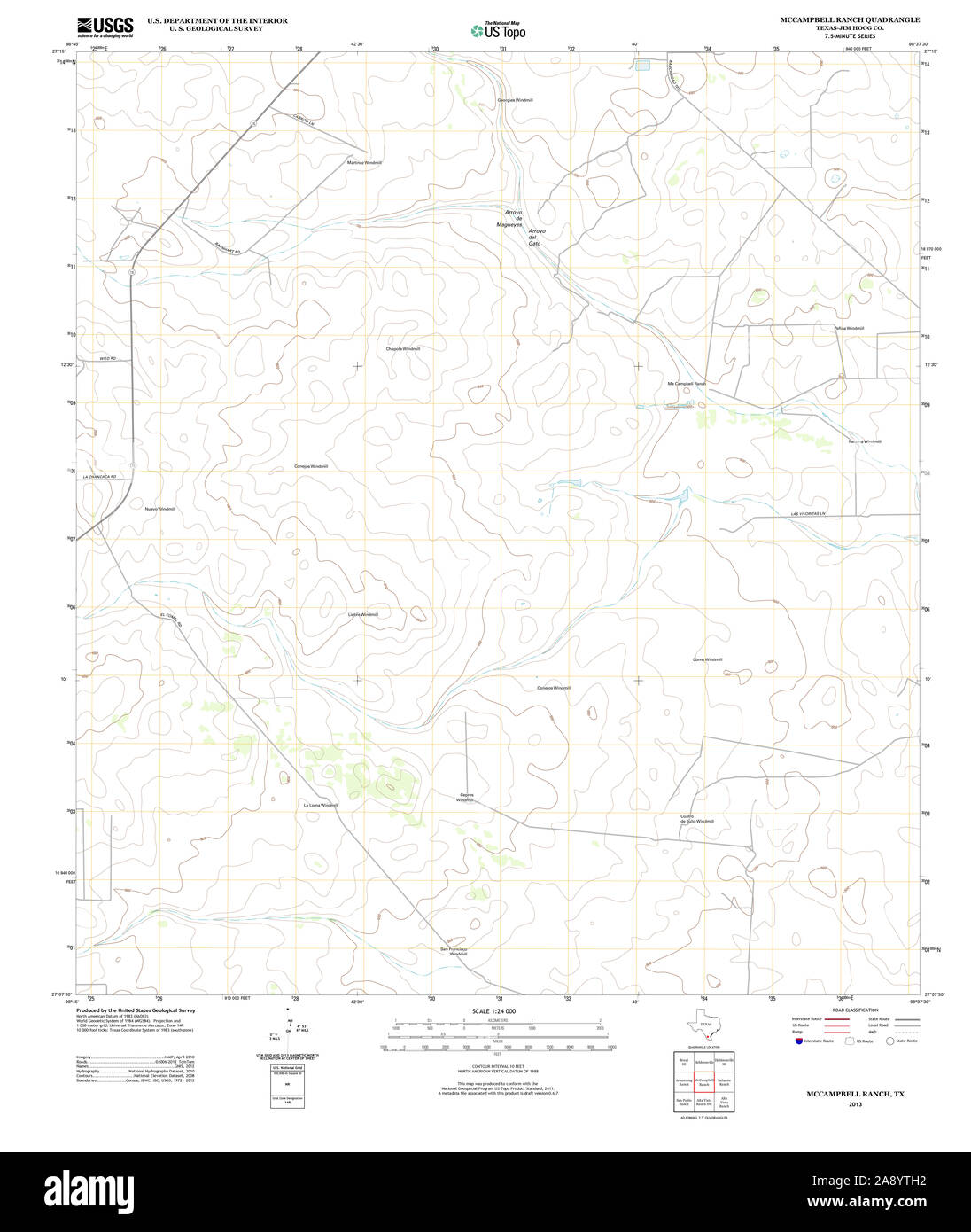 USGS TOPO Map Texas TX Ranch McCampbell 20130102 TM il restauro Foto Stock