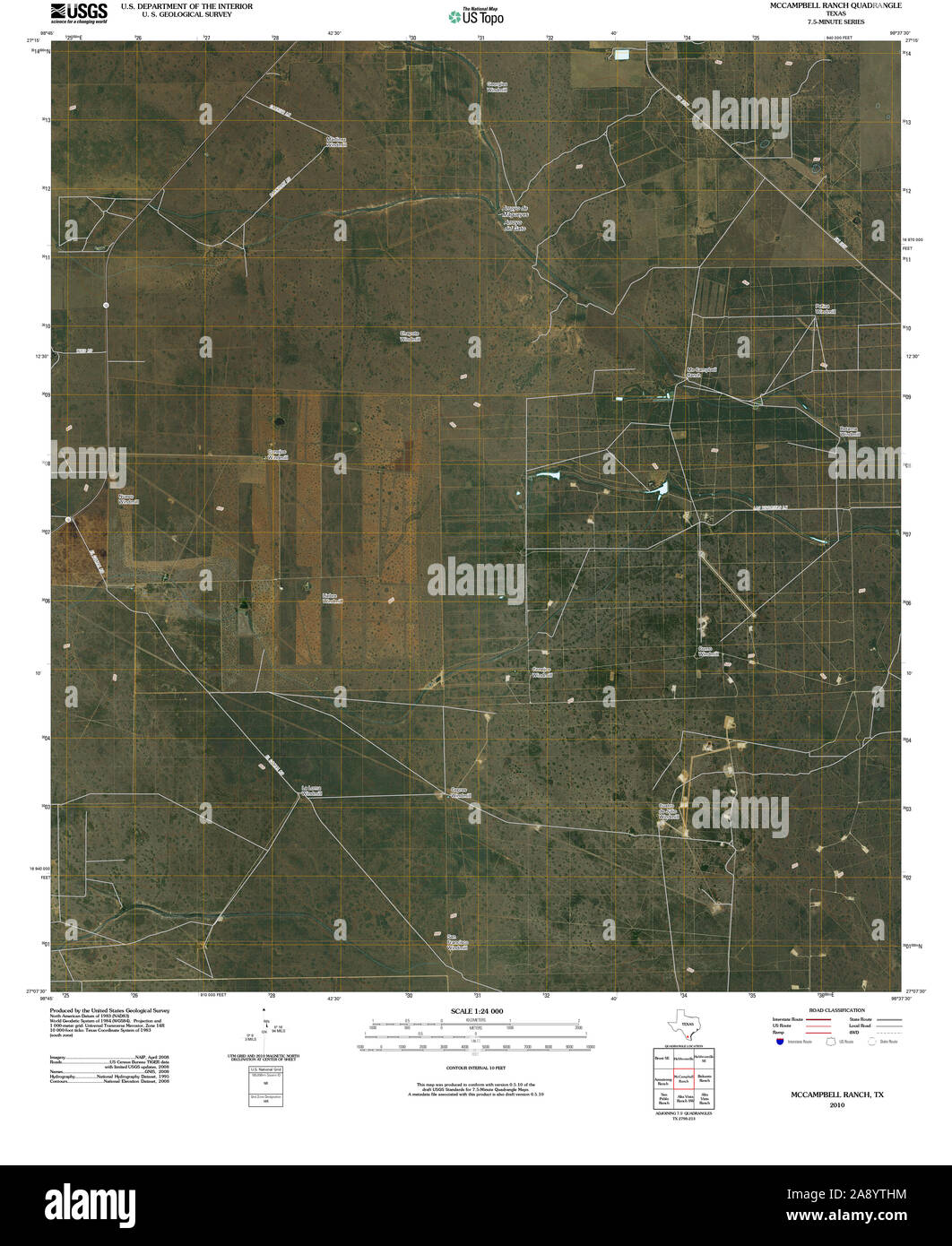 USGS TOPO Map Texas TX Ranch McCampbell 20100525 TM il restauro Foto Stock