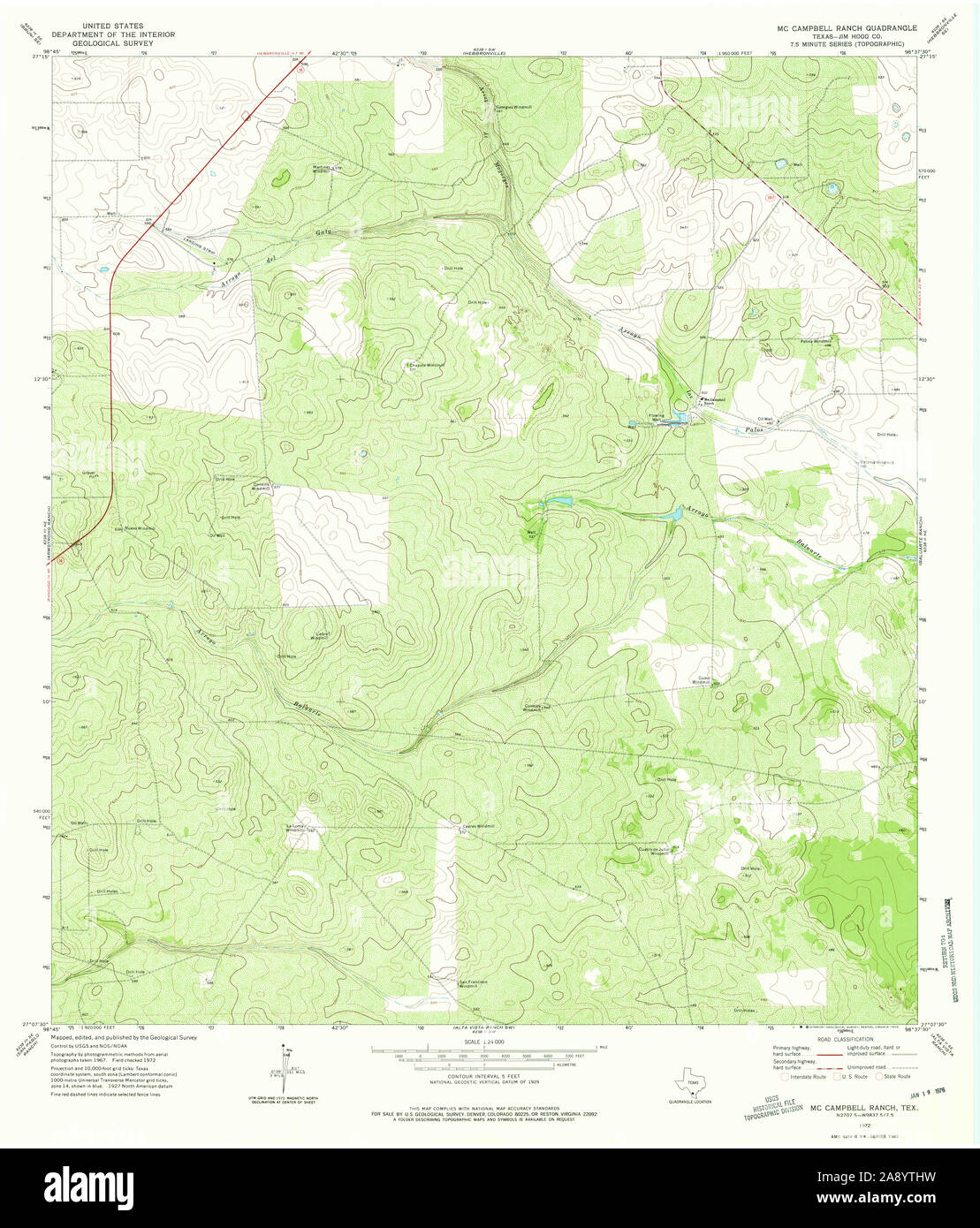 USGS TOPO Map Texas TX Ranch McCampbell 109608 1972 24000 Restauro Foto Stock