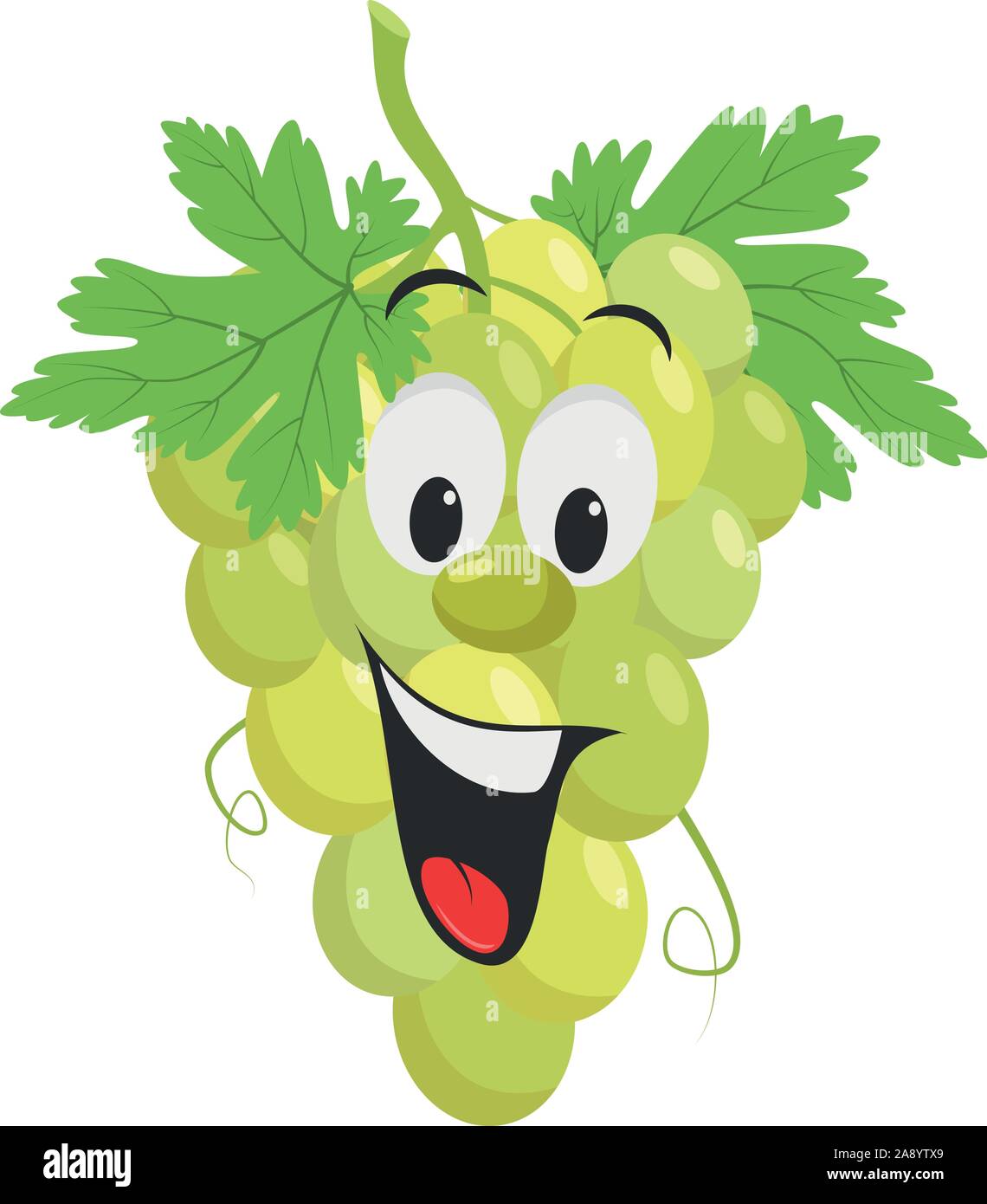 La frutta raccolta di caratteri: illustrazione vettoriale di un divertente e sorridente grappolo di uva verde carattere. Illustrazione Vettoriale