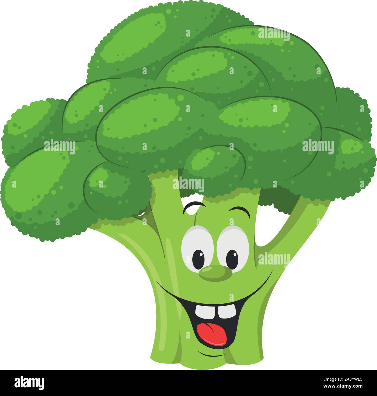 Verdure Raccolta di caratteri: illustrazione vettoriale di un divertente e sorridente broccoli in stile cartoon. Illustrazione Vettoriale