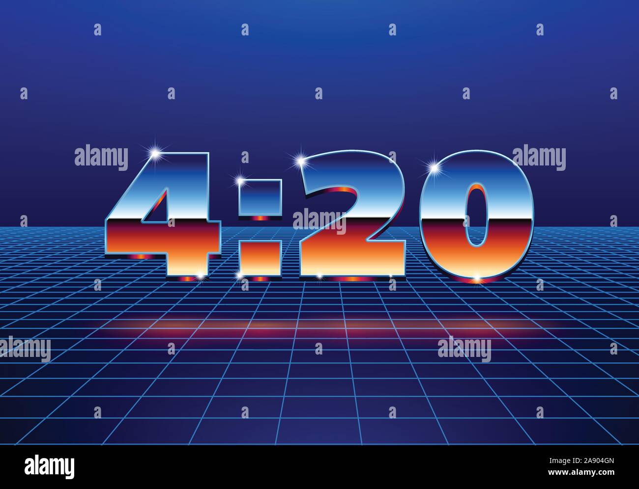 4:20 segno con stile retrò chrome cifre Illustrazione Vettoriale