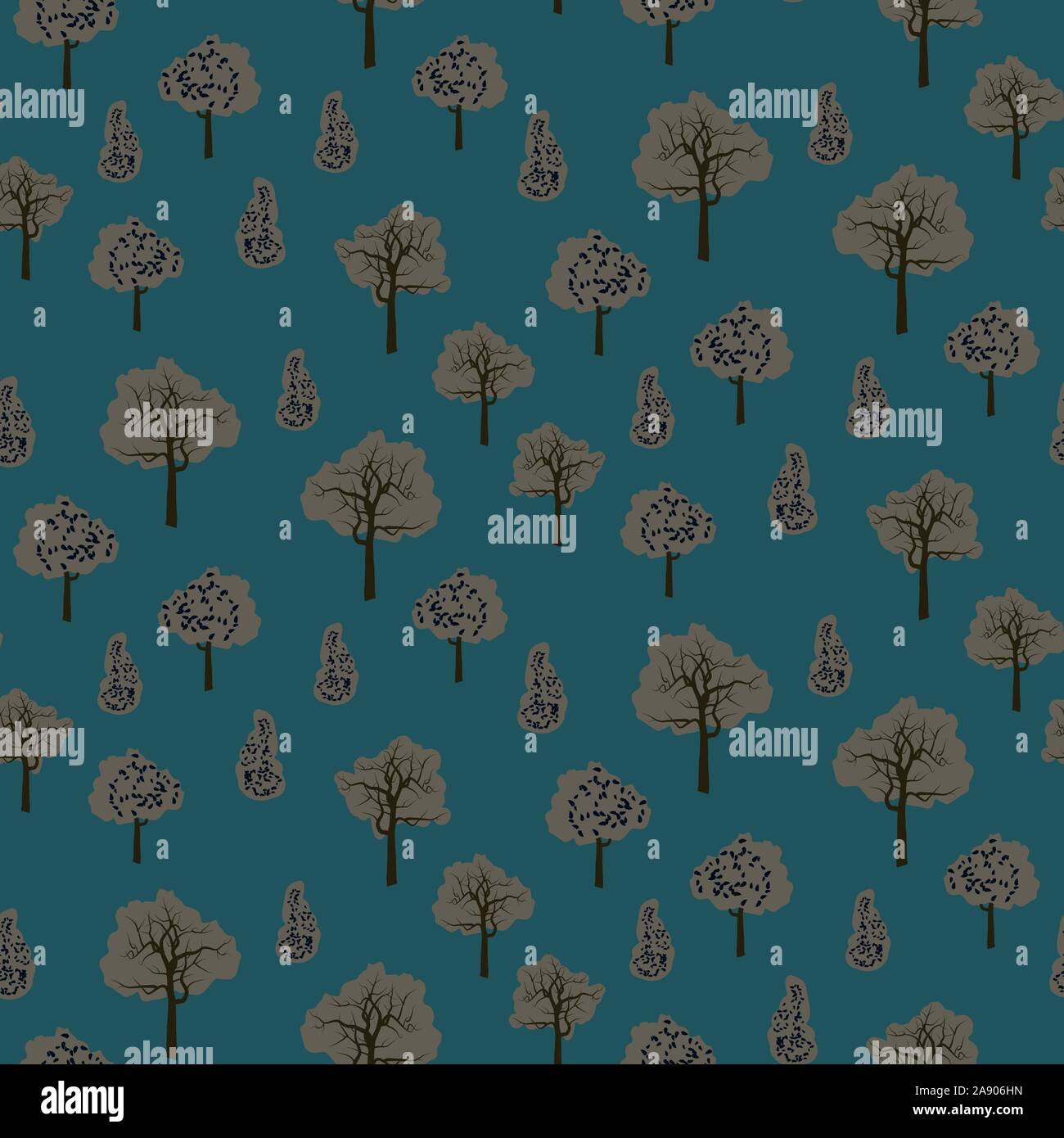 Vettore di seamless pattern con alberi di grigio su sfondo blu Illustrazione Vettoriale