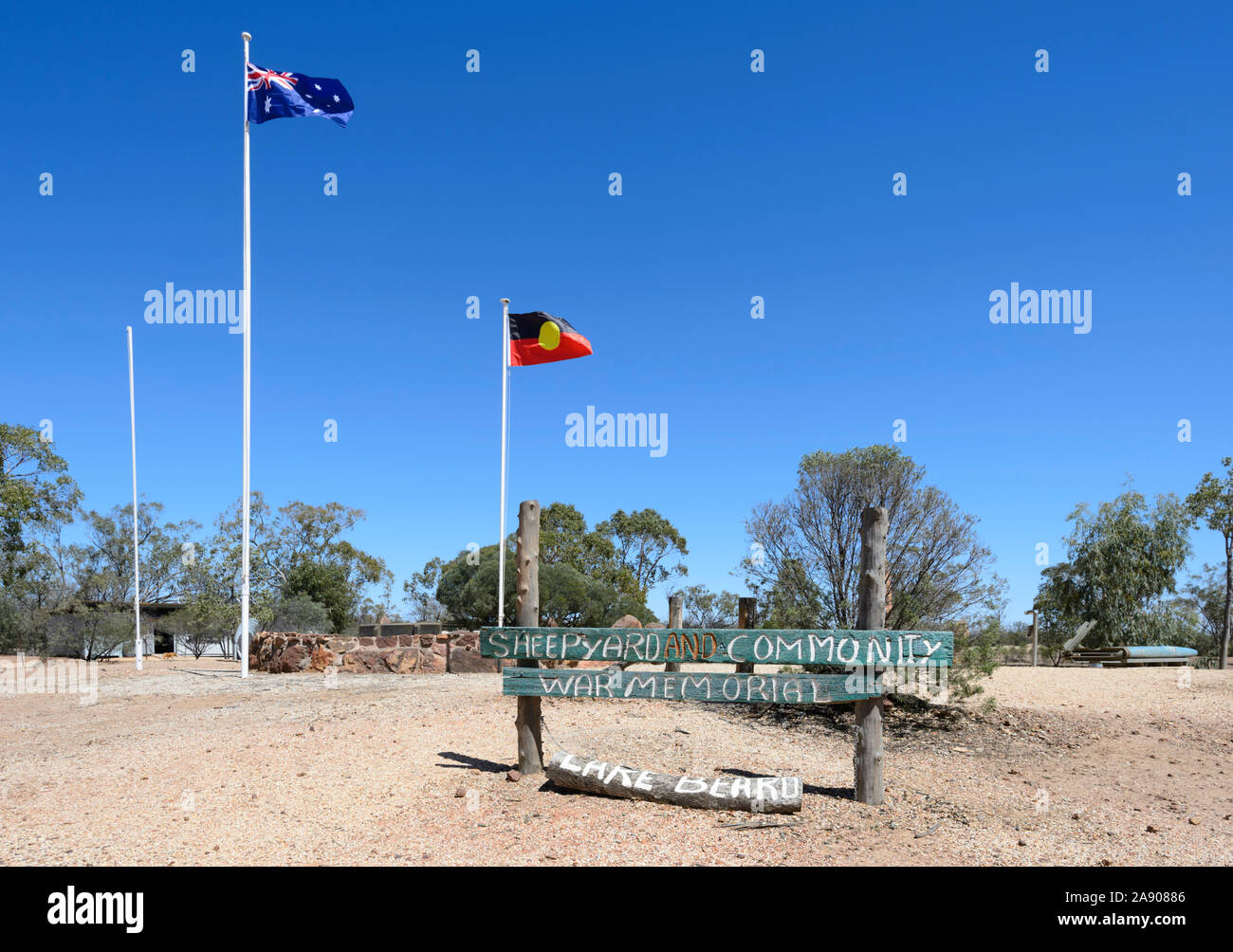 Sheepyard e comunità War Memorial, il Grawin, Lightning Ridge, New South Wales, NSW, Australia Foto Stock