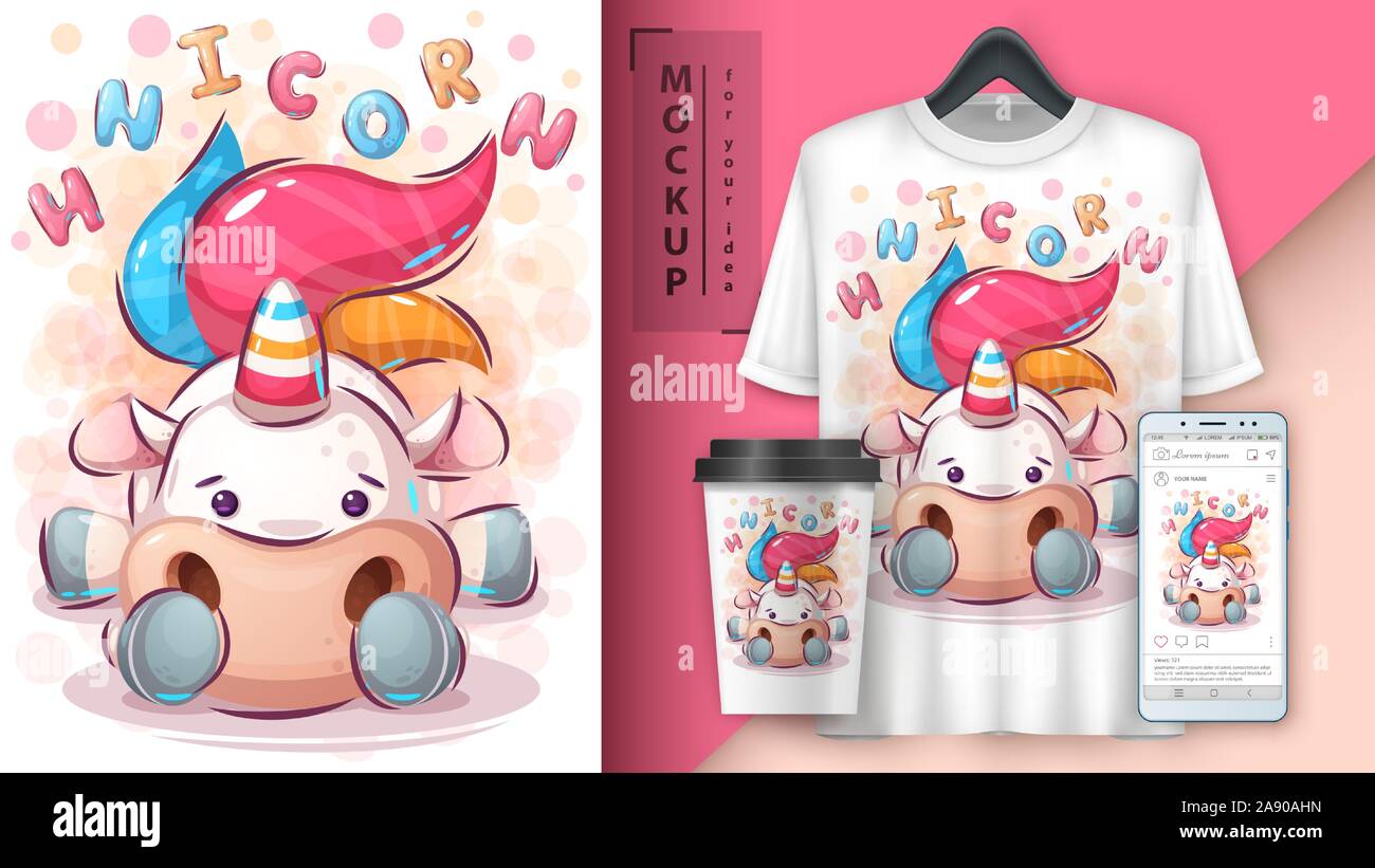 Carino unicorn poster e merchandising Illustrazione Vettoriale