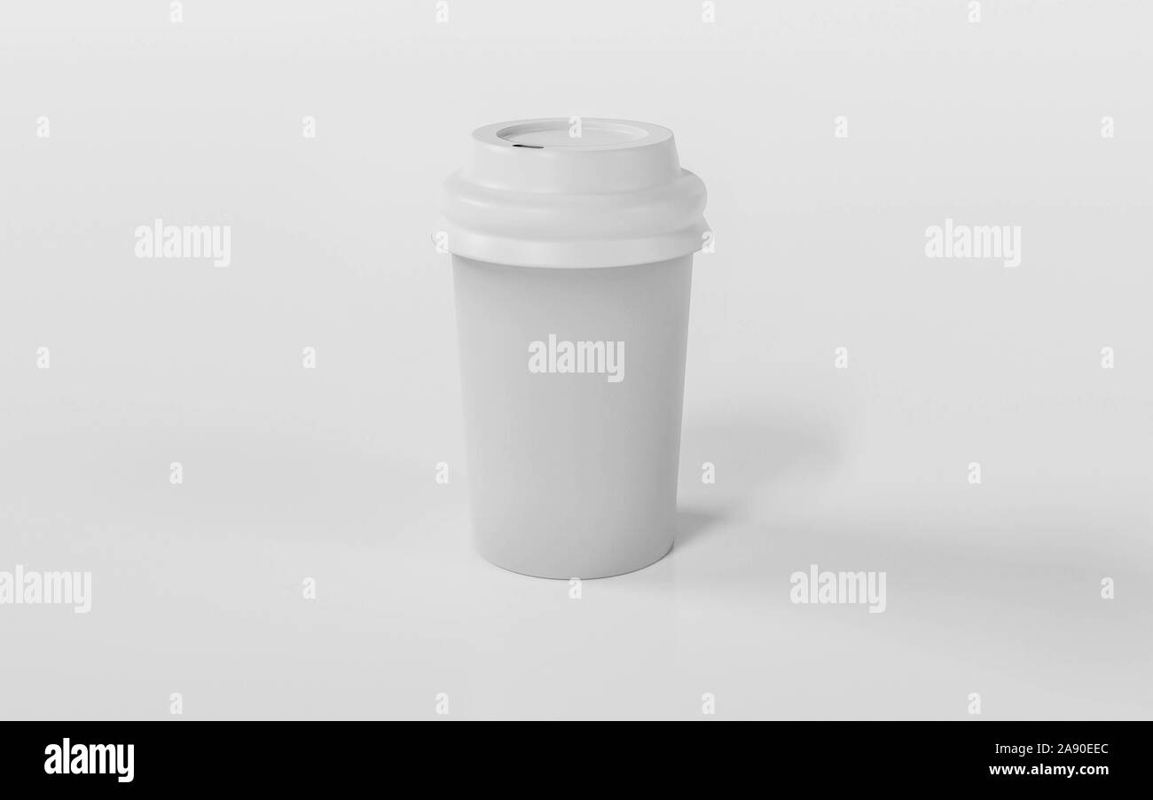 Bianco a prendere il caffè nella tazza termica. Isolato su uno sfondo bianco 3D render illustrazione Foto Stock