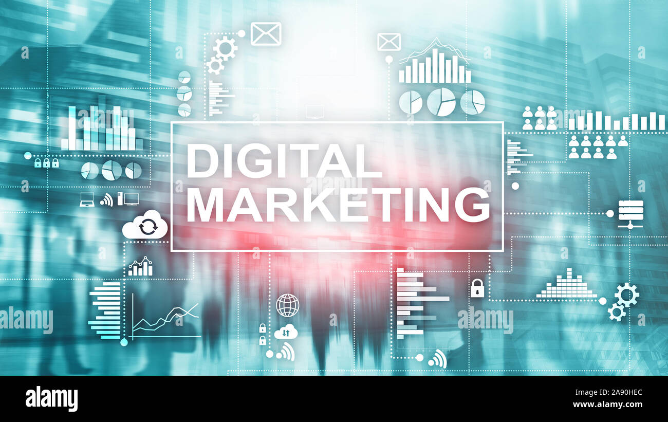 Il marketing digitale concetto su doppia esposizione sullo sfondo Foto Stock