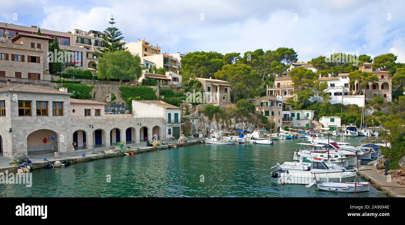 Cala Figuera, idilliaco villaggio di pescatori che si trova a sud-ovest di Maiorca, isole Baleari, Spagna Foto Stock