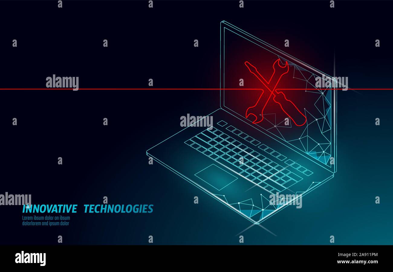 Calcolatore fatale crash di sistema. Errore software bug dati persi. Computer service guida alla riparazione la concezione di business. 3D laptop attacco di virus information security Illustrazione Vettoriale