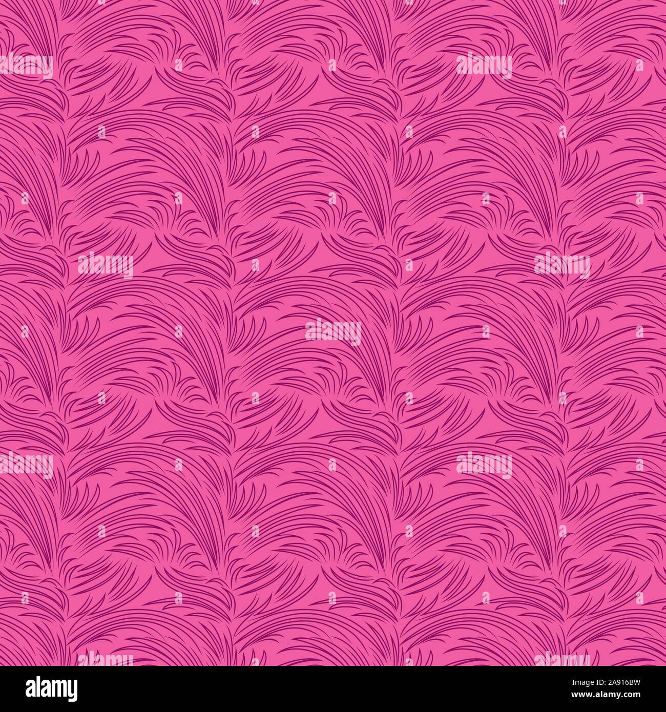 Seamless pattern astratti con linee casuale, simile a piante, magenta illustrazione sullo sfondo rosa, disegno a mano Illustrazione Vettoriale