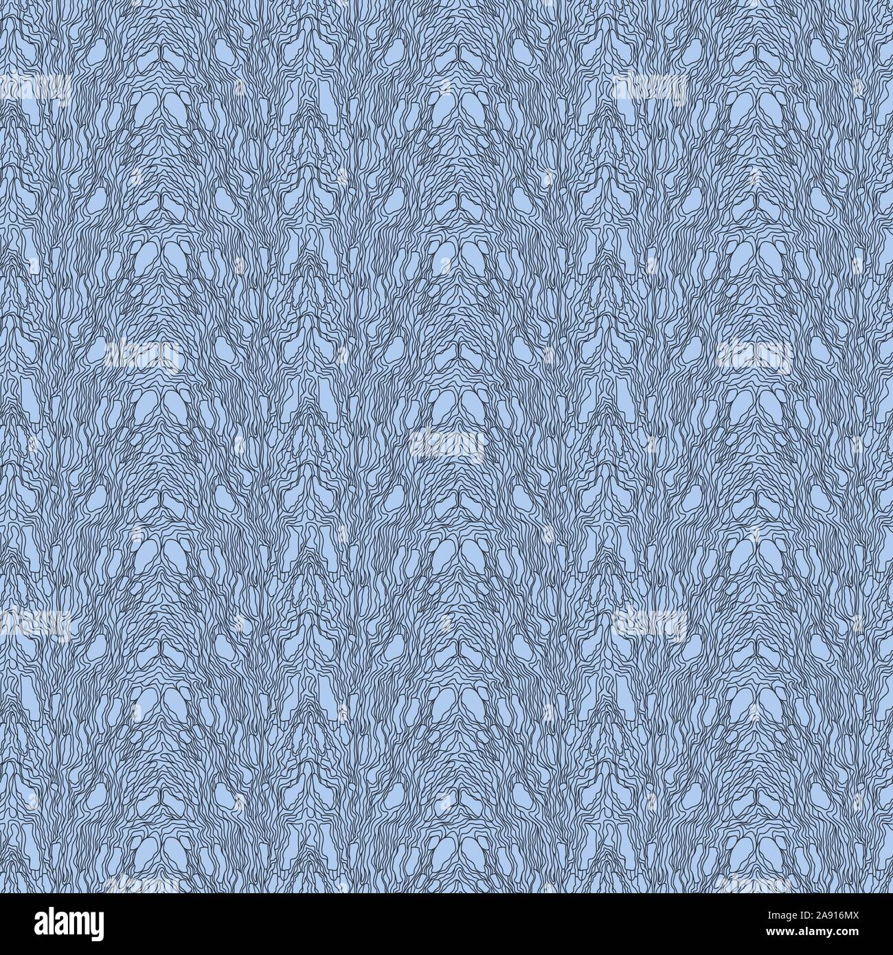 Modello senza cuciture con caotica casuale di linee ondulate in grigio le sfumature di blu, illustrazione del disegno a mano Illustrazione Vettoriale