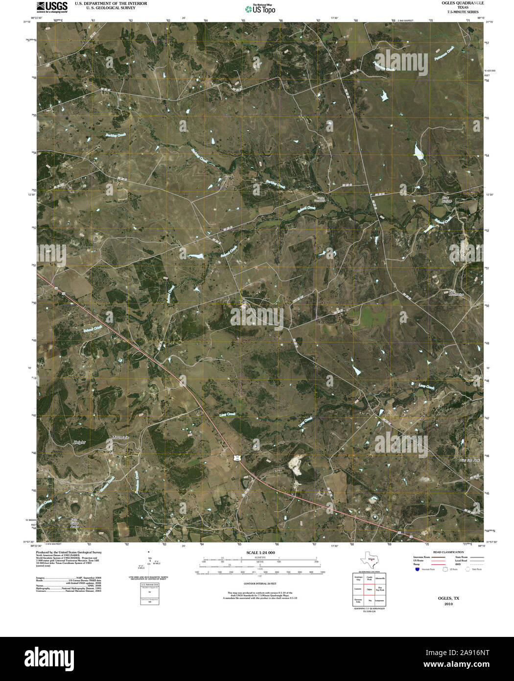 USGS TOPO Map Texas TX Ogles 20100519 TM il restauro Foto Stock