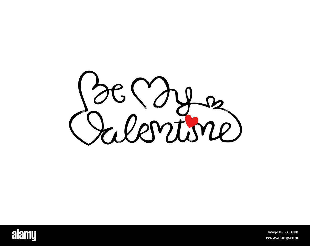 Disegnata a mano sarà il mio testo di san valentino con forme di cuore su sfondo bianco Foto Stock
