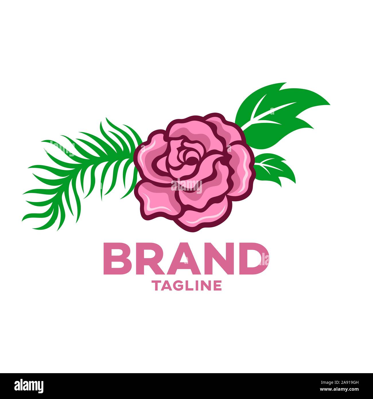 Moderno e bellissimo fiore rosa logo. Illustrazione Vettoriale. Illustrazione Vettoriale